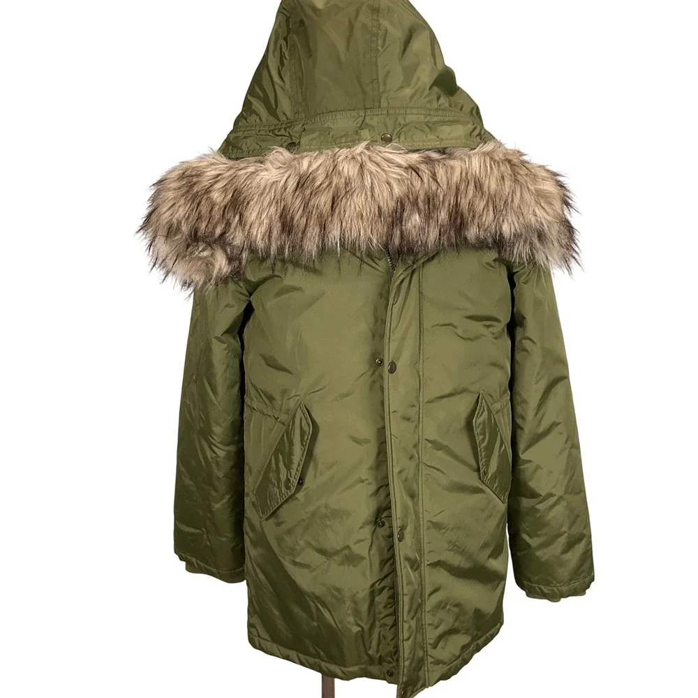 J. Crew Parka Womens‎ 16 Olive Green Faux Fur Hooded Lined Softshell Winter Coat